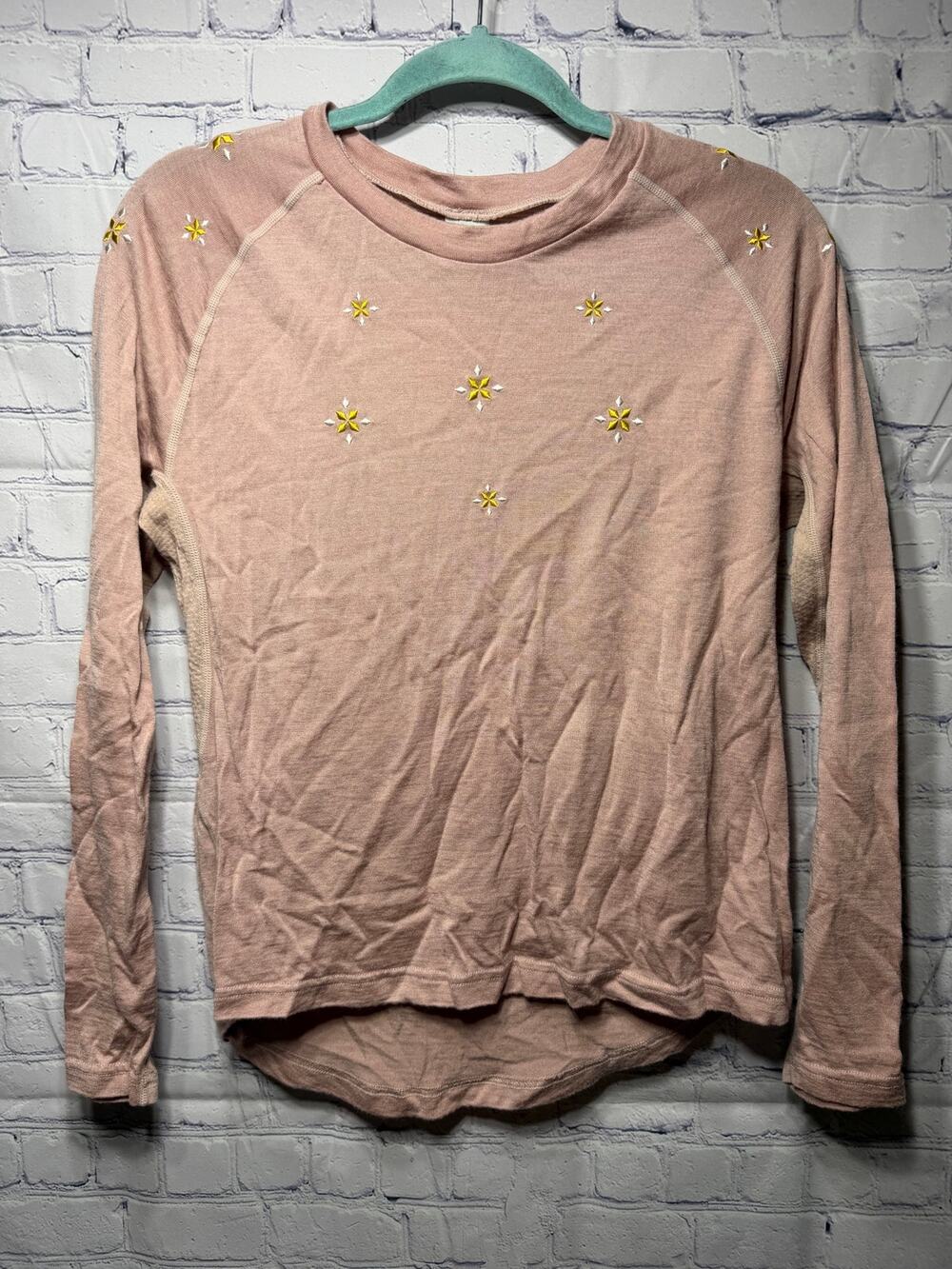 Kari Traa Womens Embroidered Long Sleeve Wool Base Layer Pink Sz L